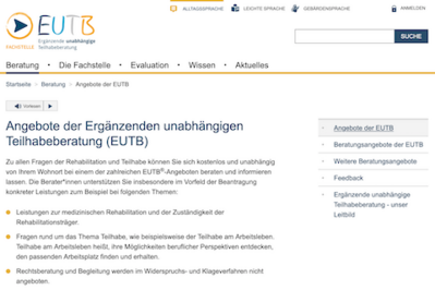 Ein Screenshot der Startseite des EUTB.
